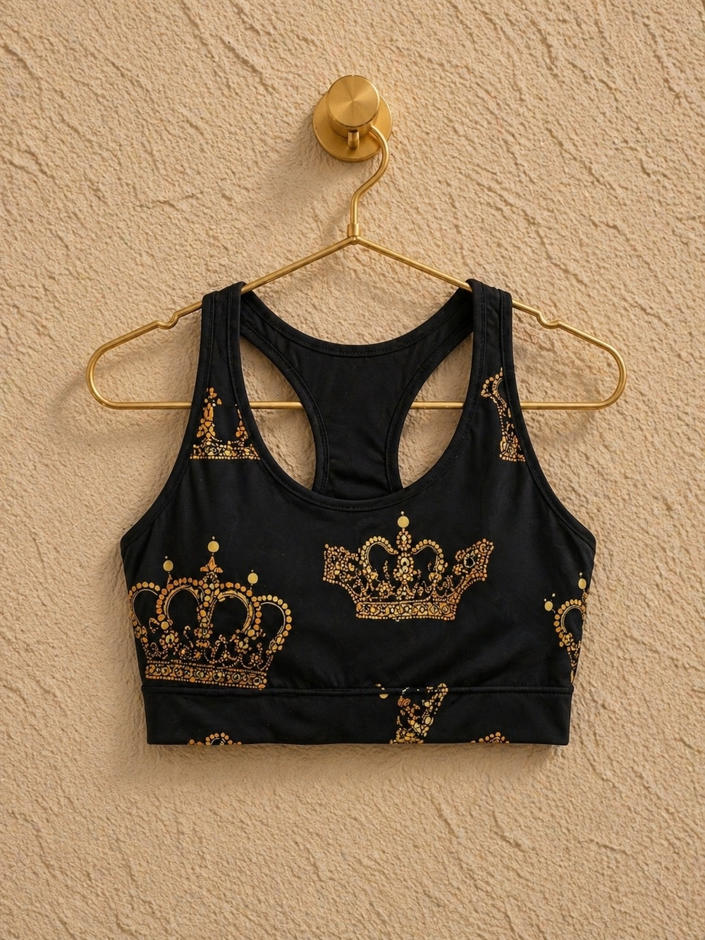Victoria's Secret Black Sports Bra with Gold Crown Print